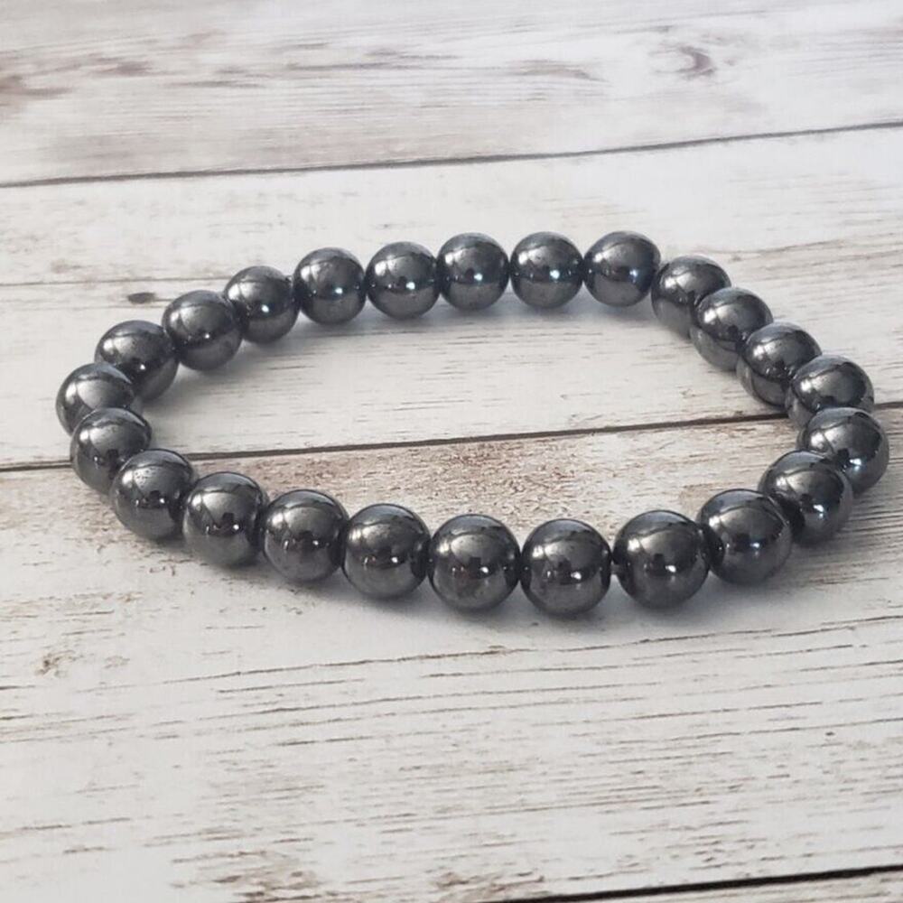 Magnetic Dark Gray Bracelet Metallic Beaded Stretch Bracelet